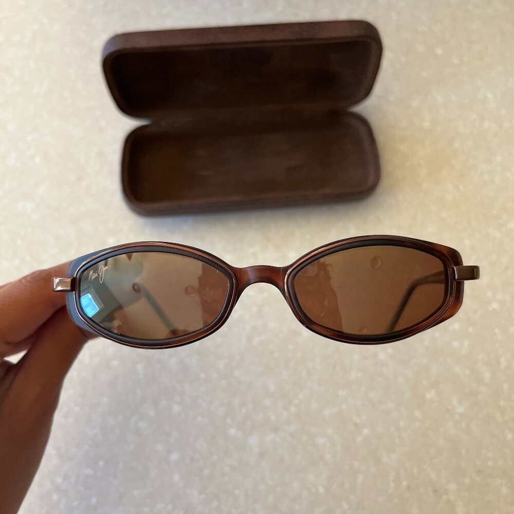 MAUI JIM Hana MJ-124-10 Vintage Sunglasses Brown Tortoise Oval + FOSSIL Case